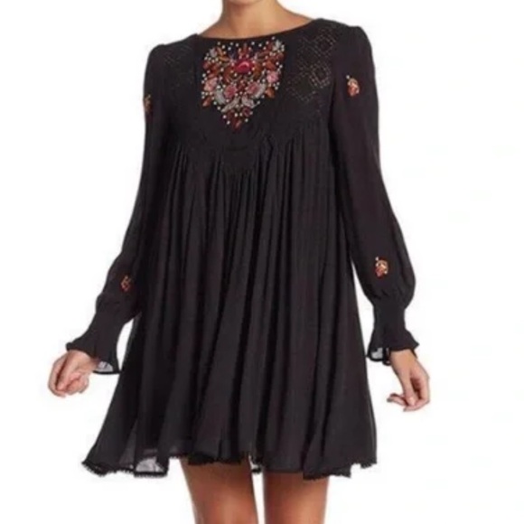Free People Dresses & Skirts - Free People Mohave Embroidered Black Mini Dress